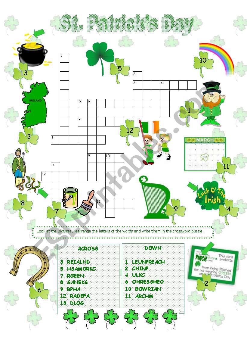 St. Patricks Day crossword  worksheet