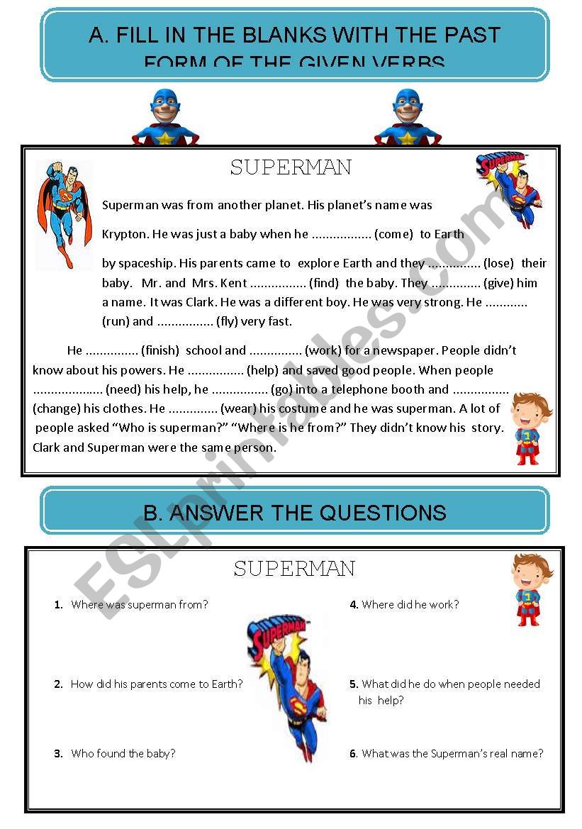 Superman (past tense) worksheet