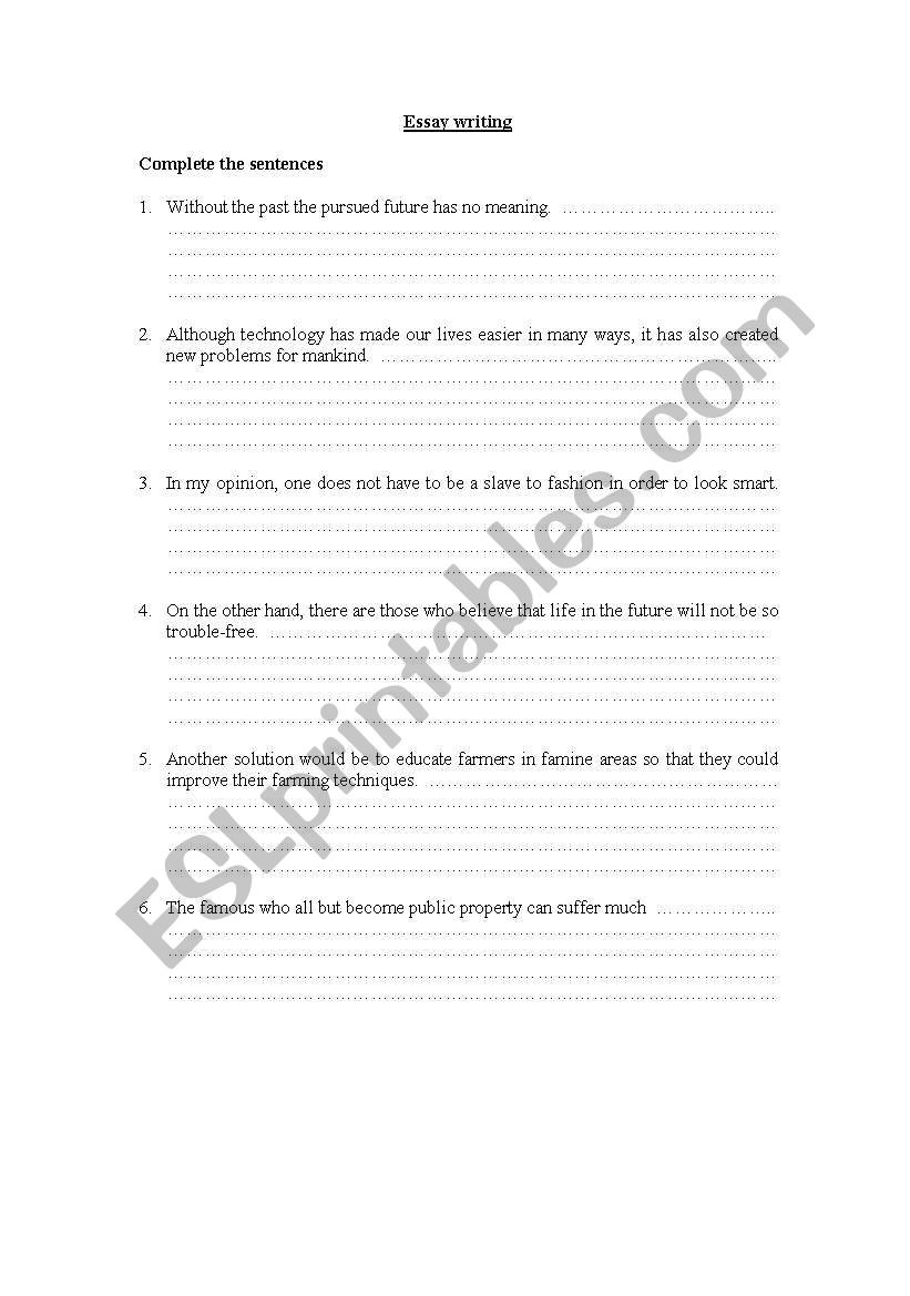 Topic sentences worksheet