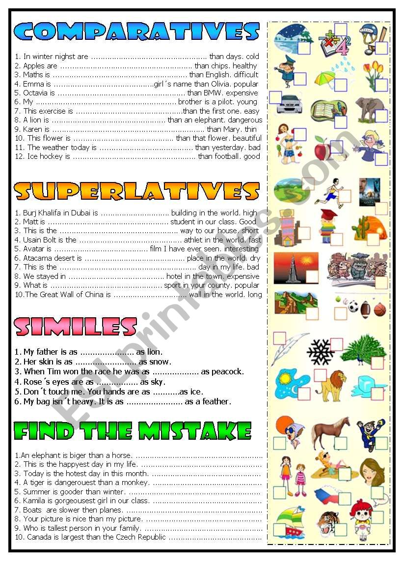 comparatives superlatives similes (BW+ the key)