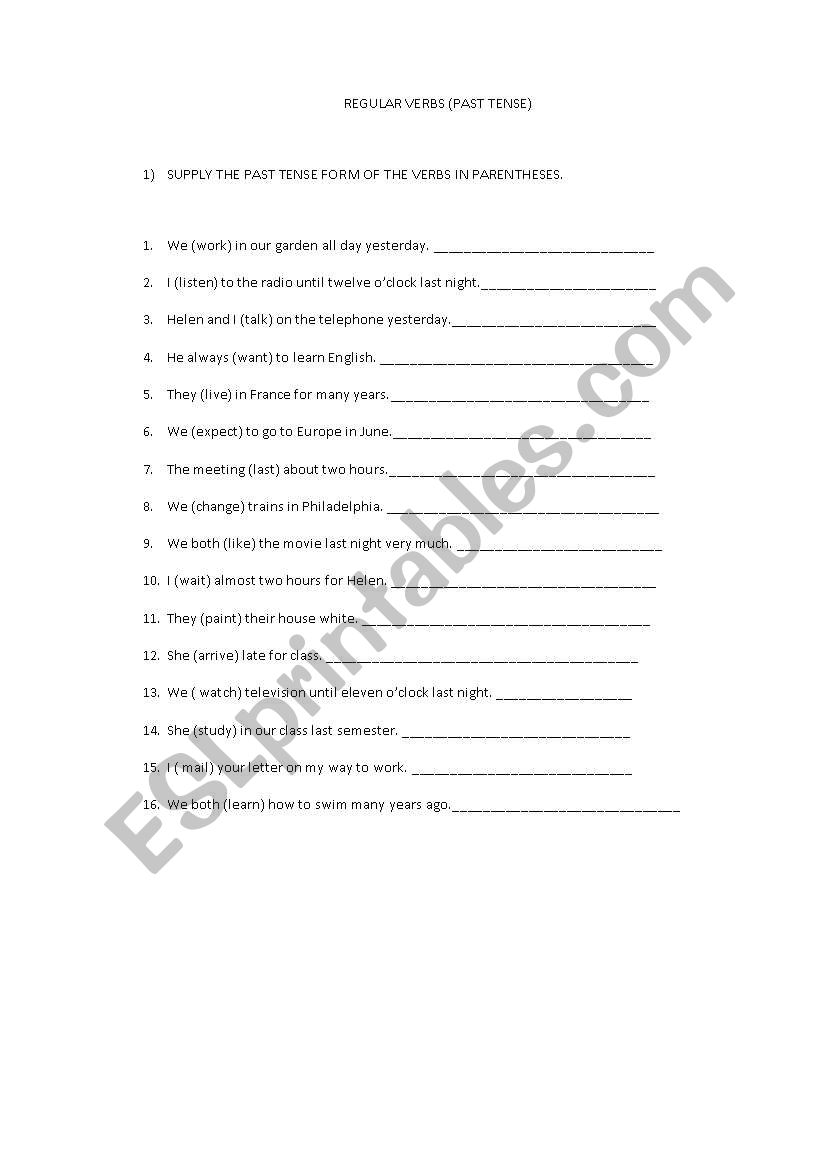 regular verbs worksheet