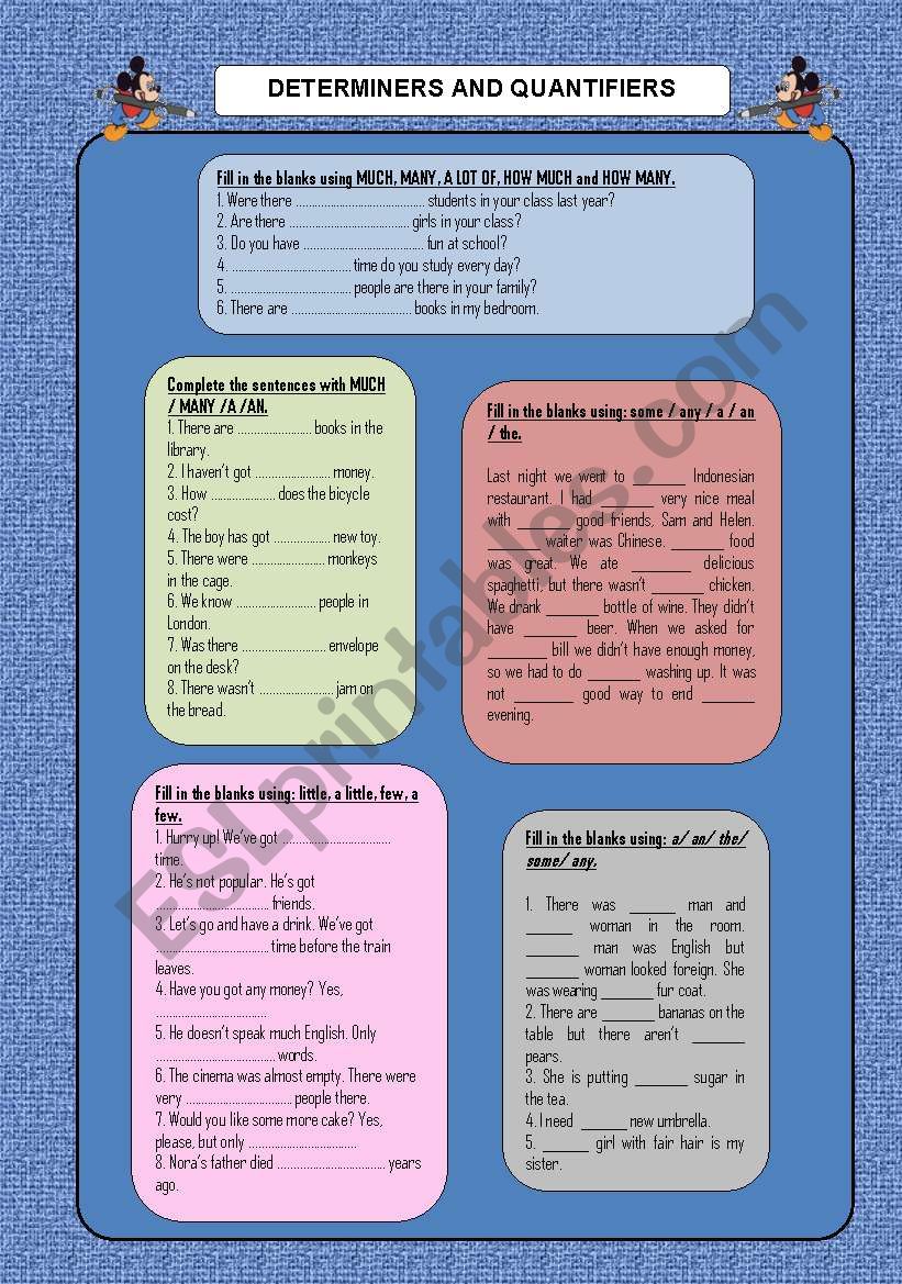 Determiners and quantifiers worksheet