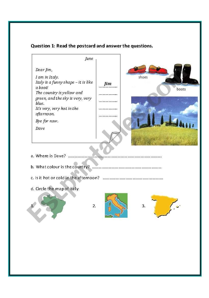 A postcard from Italy worksheet