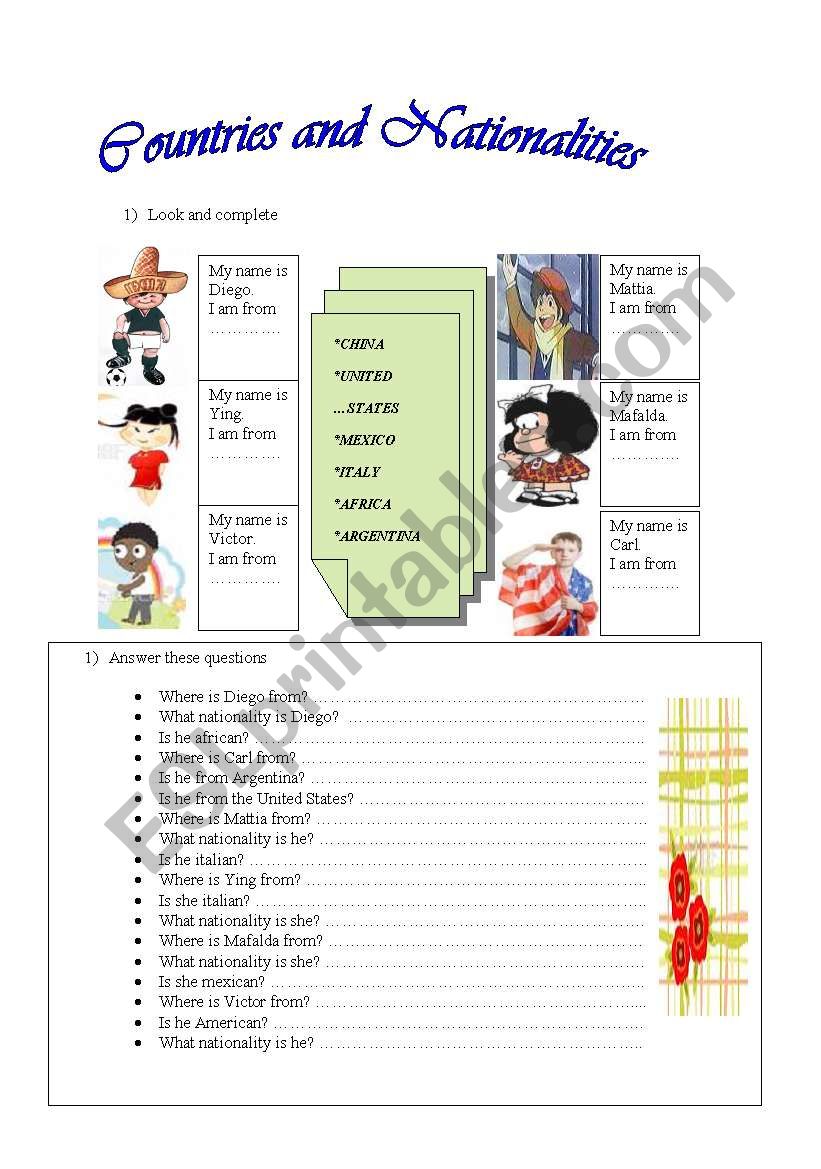 countries and nationalities worksheet