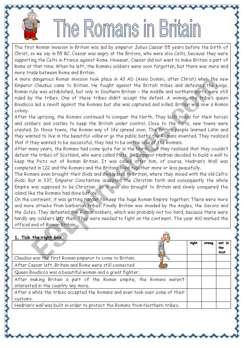 Reading Comprehension Romans in Britain