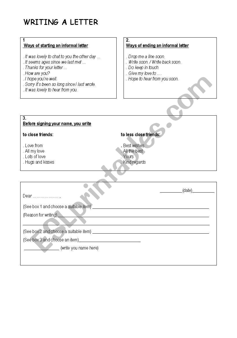 Writing a letter worksheet
