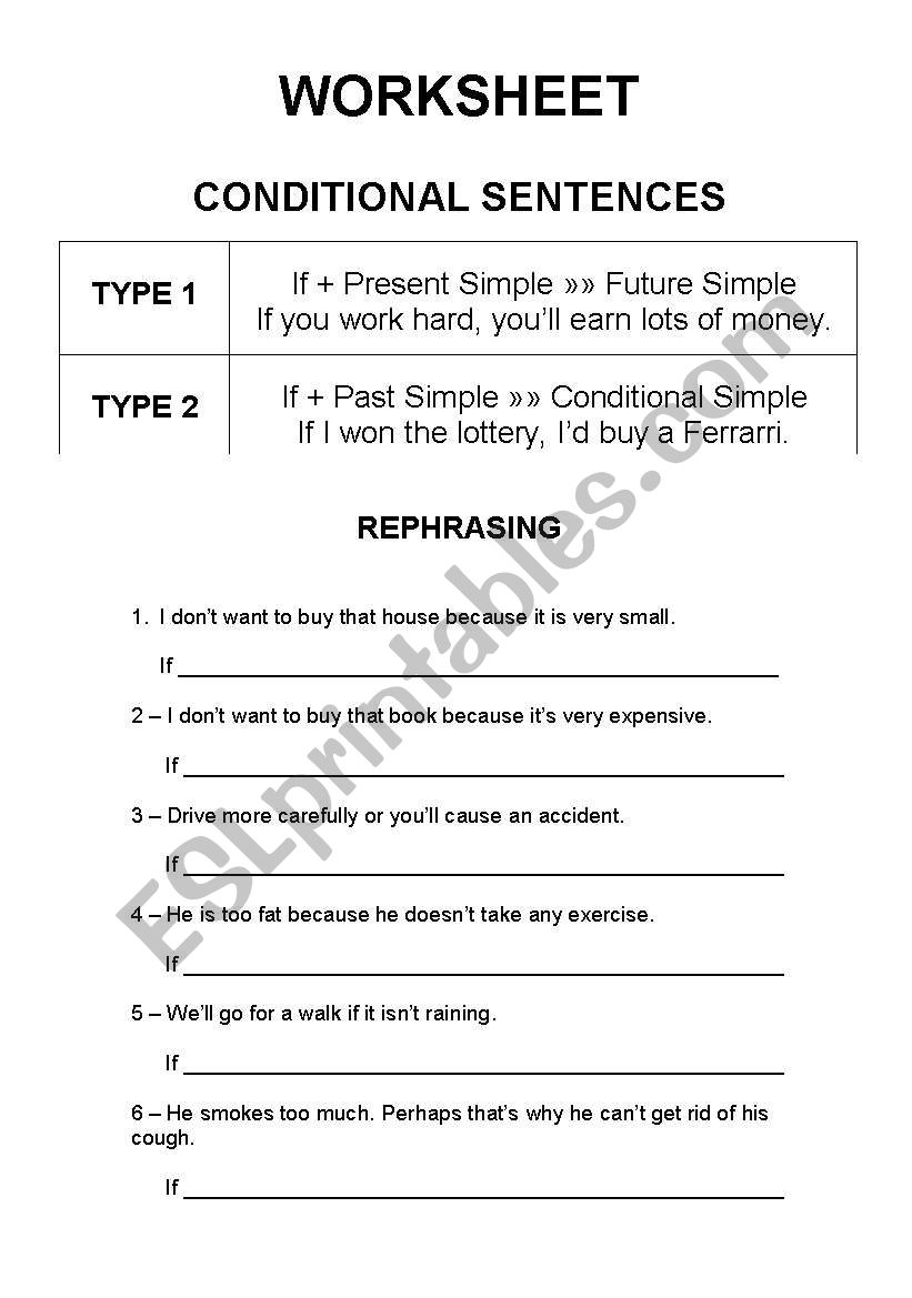 Conditional sentences 1 and 2 worksheet