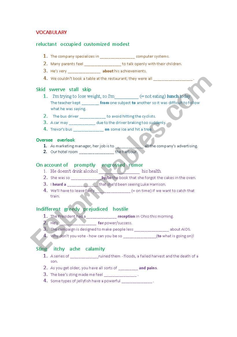 VOCABULARY FOR ECCE worksheet