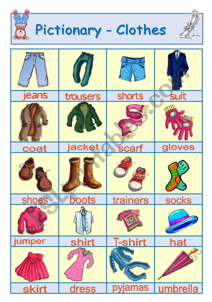 Pictionary - Clothes + activity