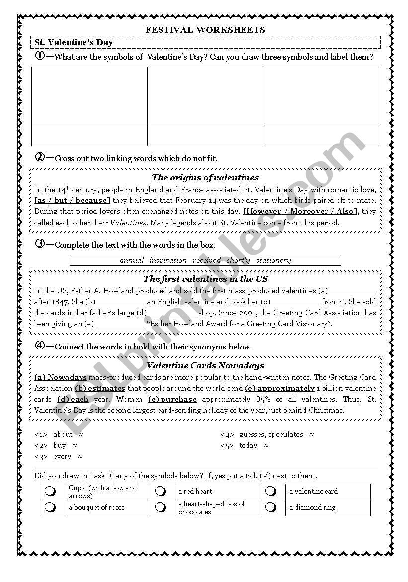 Valentines exercices worksheet