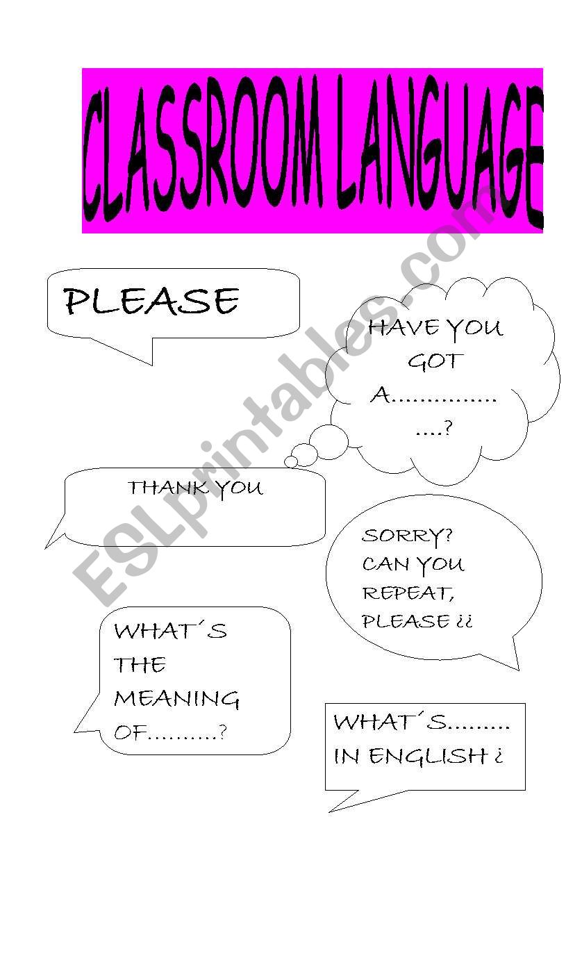 CLASSROOM LANGUAGE BUBBLES  worksheet