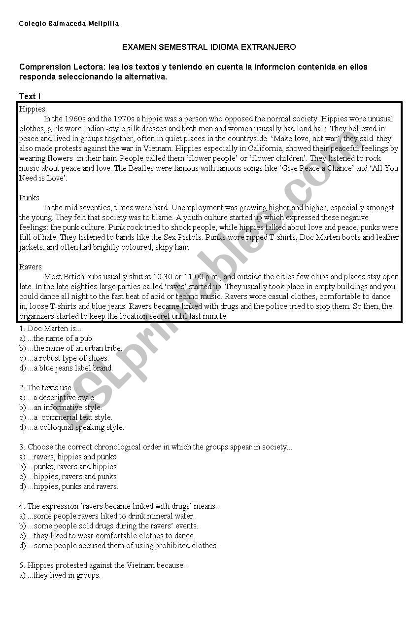 Exam for the semester worksheet