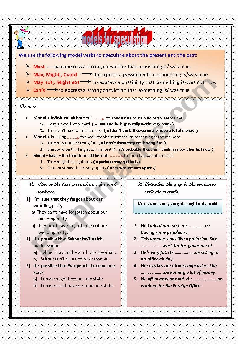 models for speculation worksheet