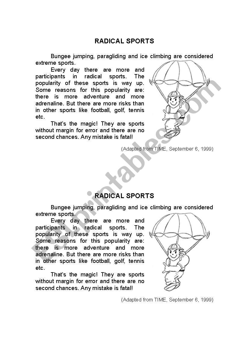 RADICAL SPORTS - TEXT worksheet