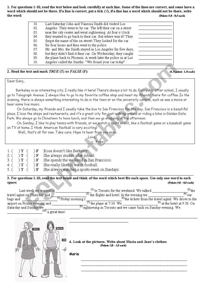 Exam worksheet