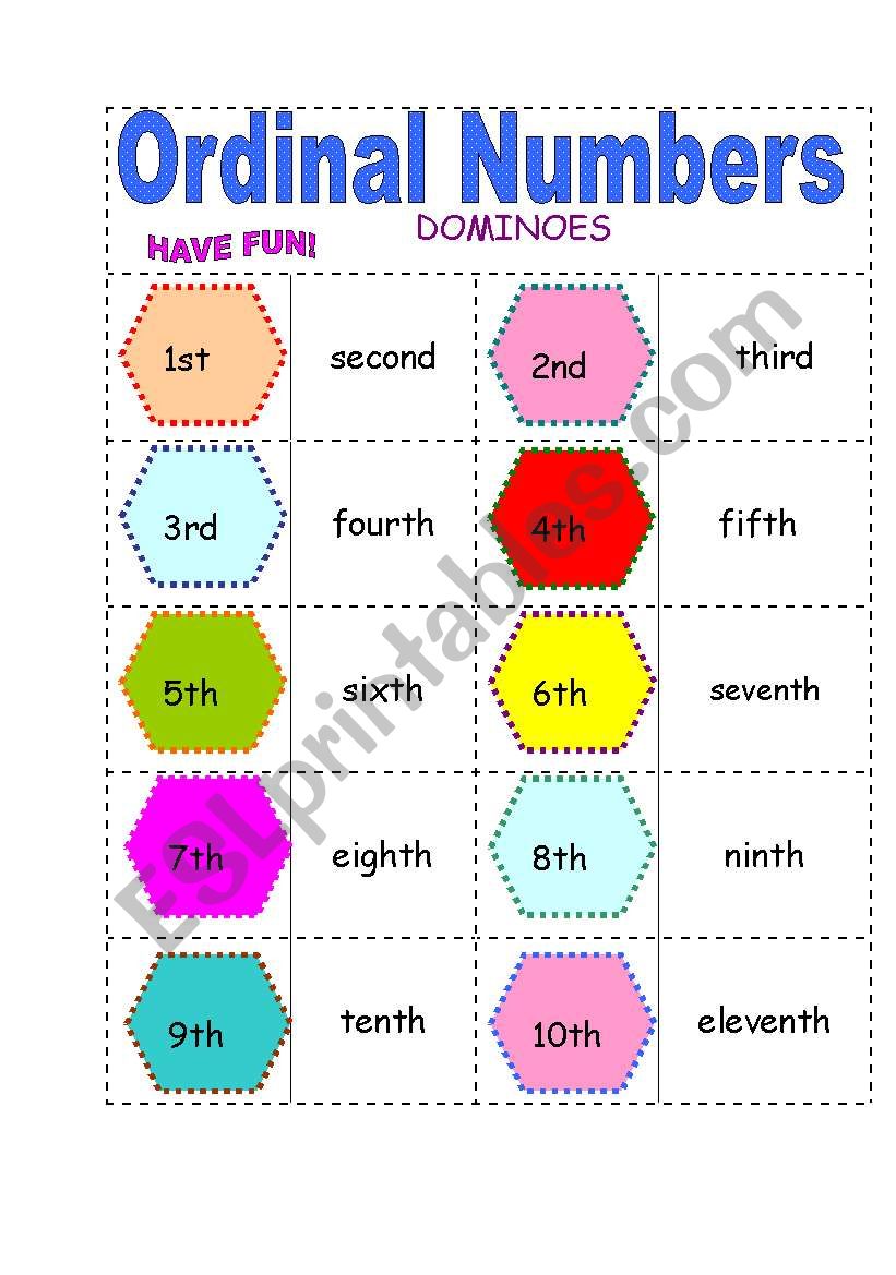 ORDINAL NUMBERS DOMINOES (1ST-20TH)