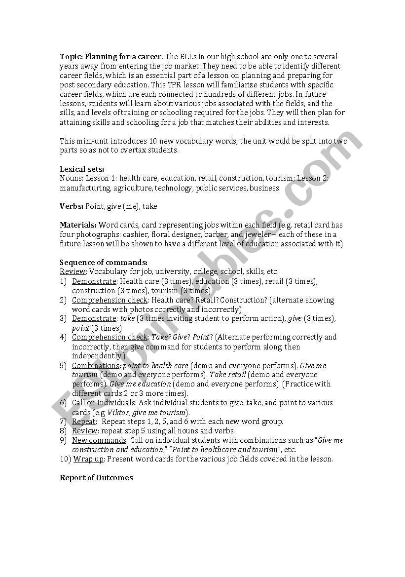 Career TPR worksheet