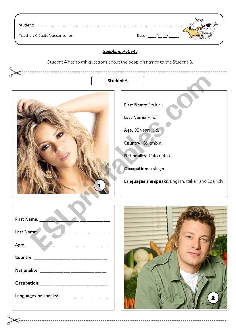 Speaking Activity - Student A worksheet