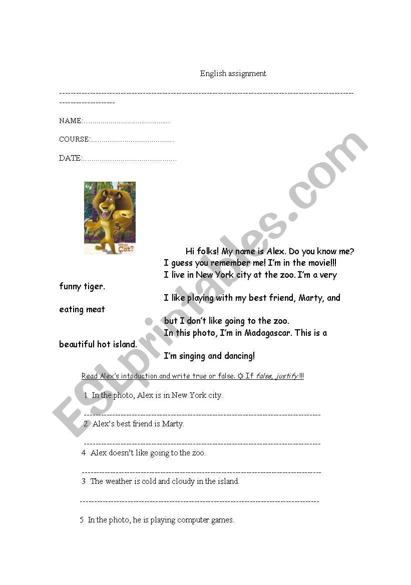 Magascar the movie worksheet