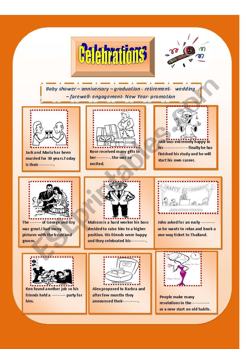 Celebrtations worksheet