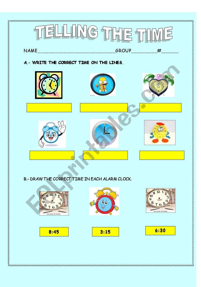 TELLING THE TIME worksheet