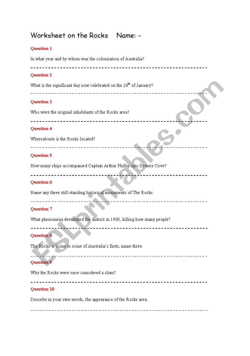 Rocks worksheet worksheet
