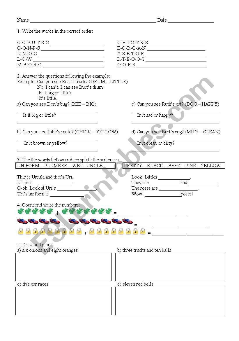 Review for kids worksheet