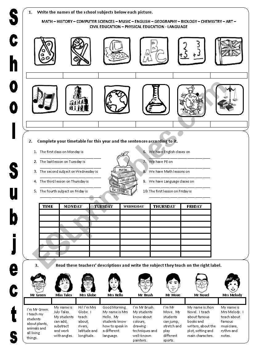 School Subjects worksheet