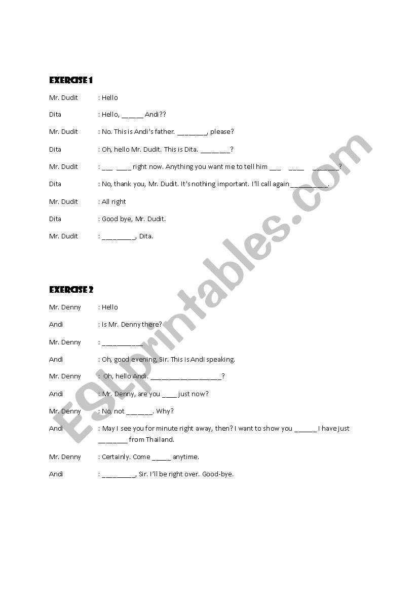 telephoning activity worksheet