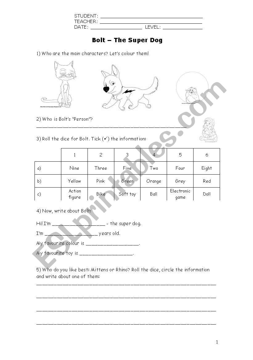 BOLT The Super Dog worksheet