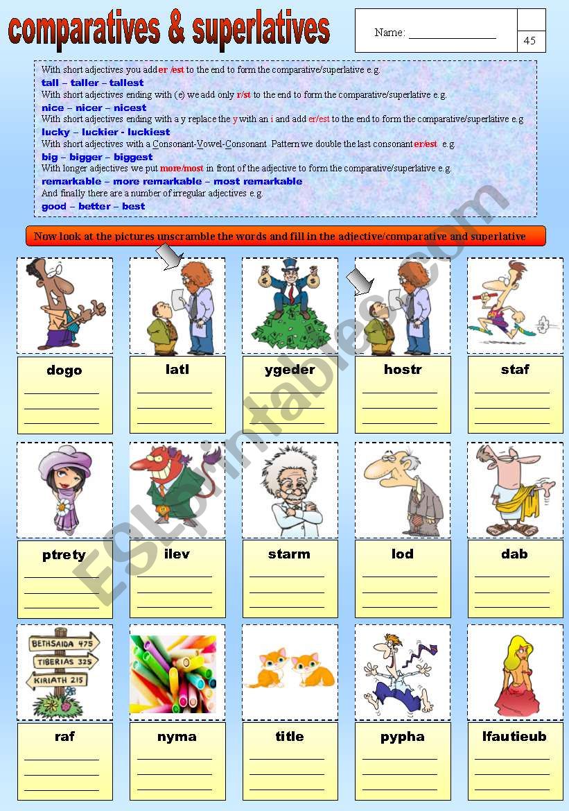 comparatives &superlatives worksheet