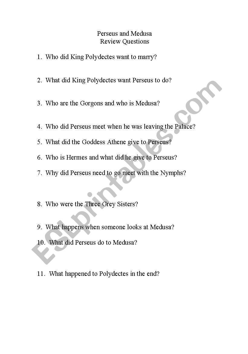 Mythology Perseus and Medusa  worksheet