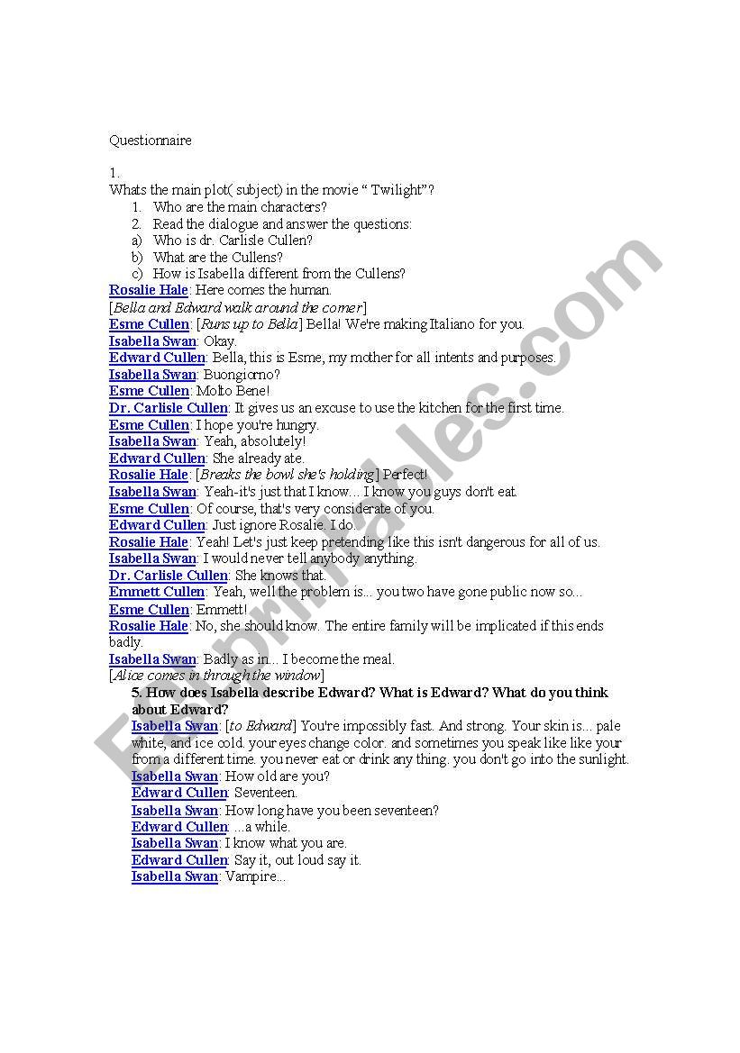 questionnaire about