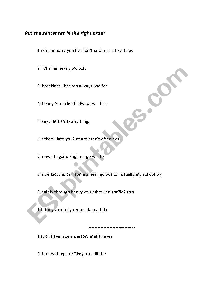Put the sentences in the right order