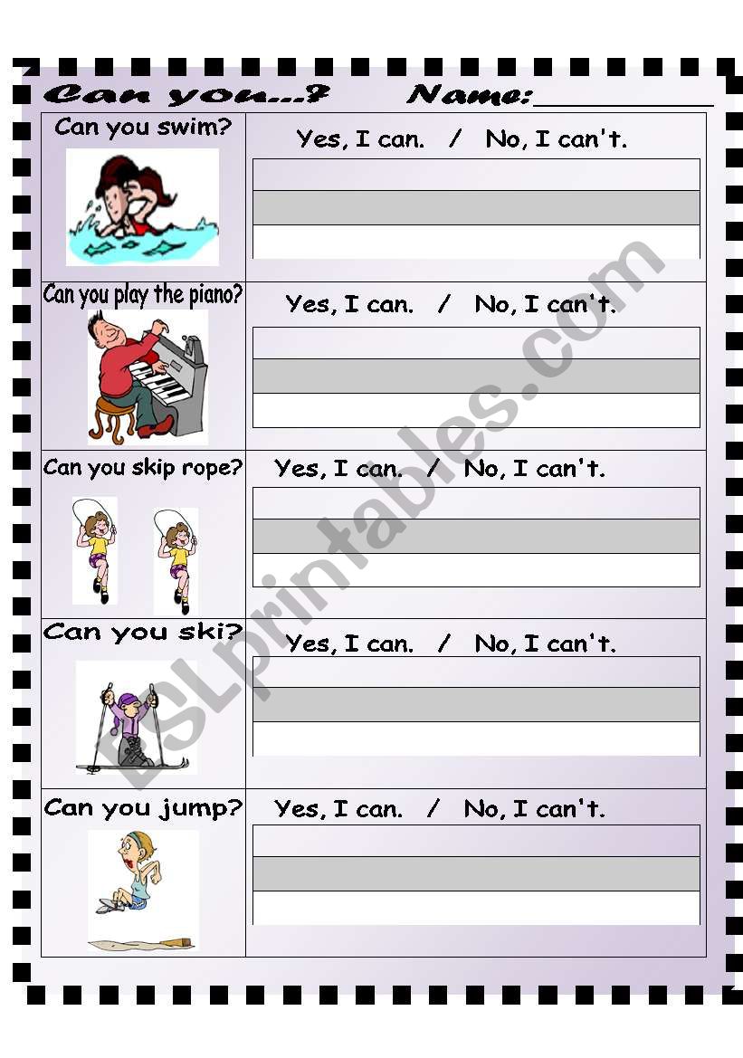 Can you....? worksheet