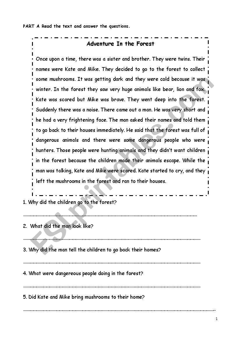 ADVENTURE IN THE FOREST worksheet
