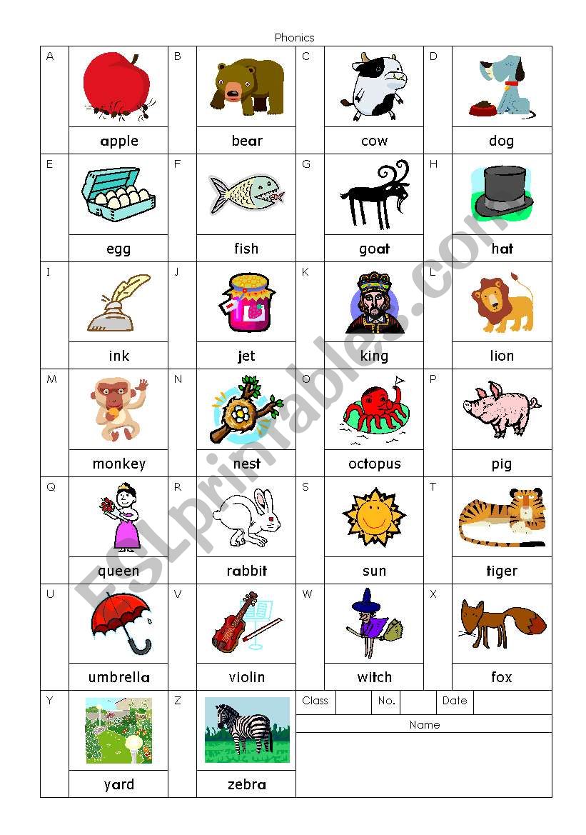 phonics alphabet chart esl worksheet by natsumeg