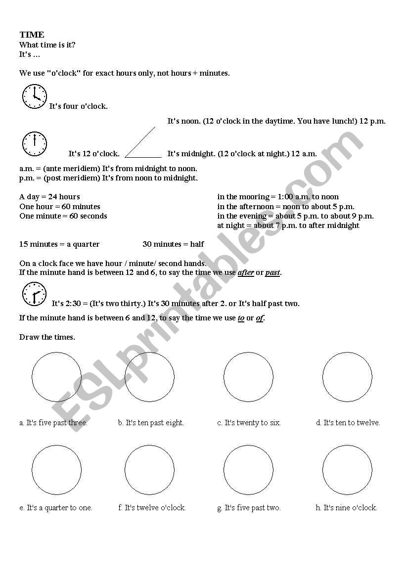 Telling the time worksheet