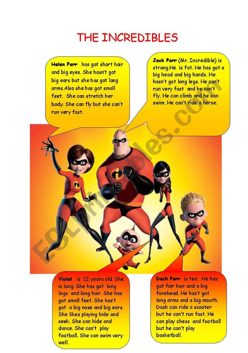 The Incredibles( have/ has got + can/cant)