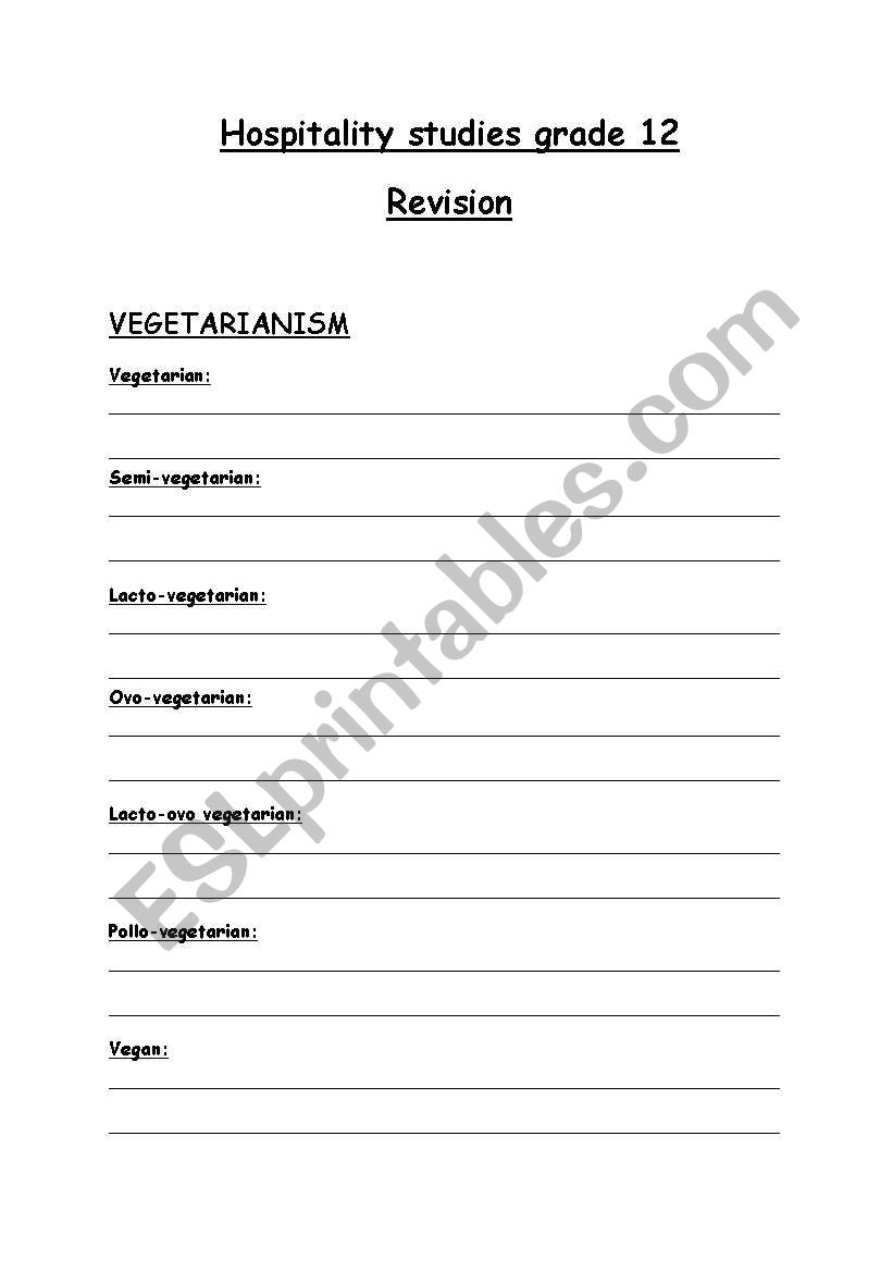 hospitality worksheet