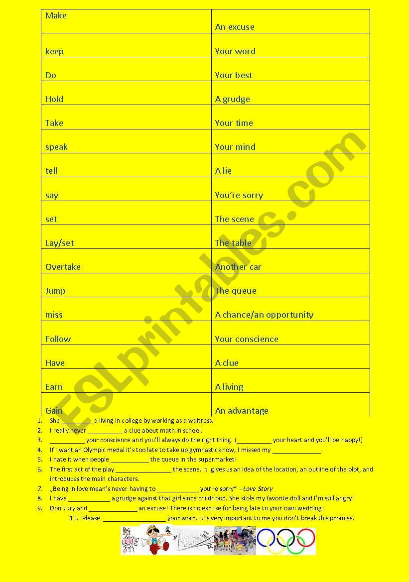 CAE - C1 - Advanced - Verb noun colocations Maching game + practice