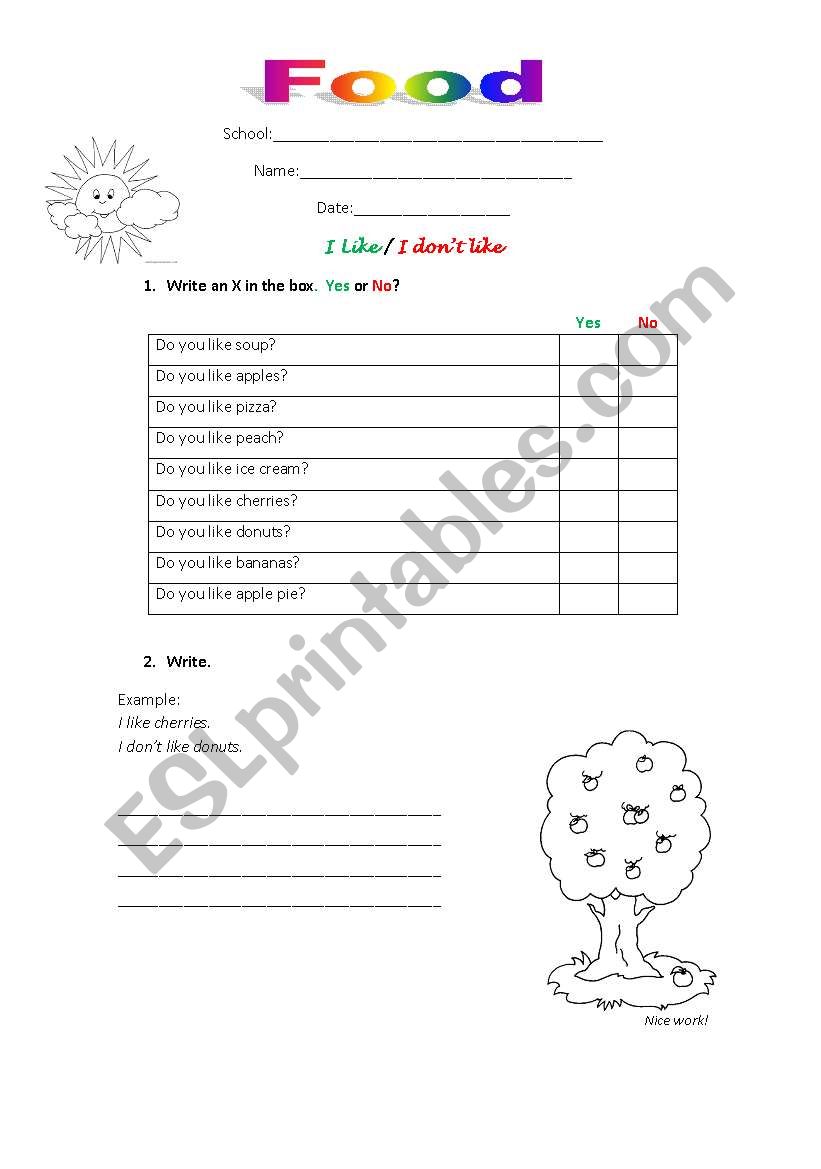 Food worksheet