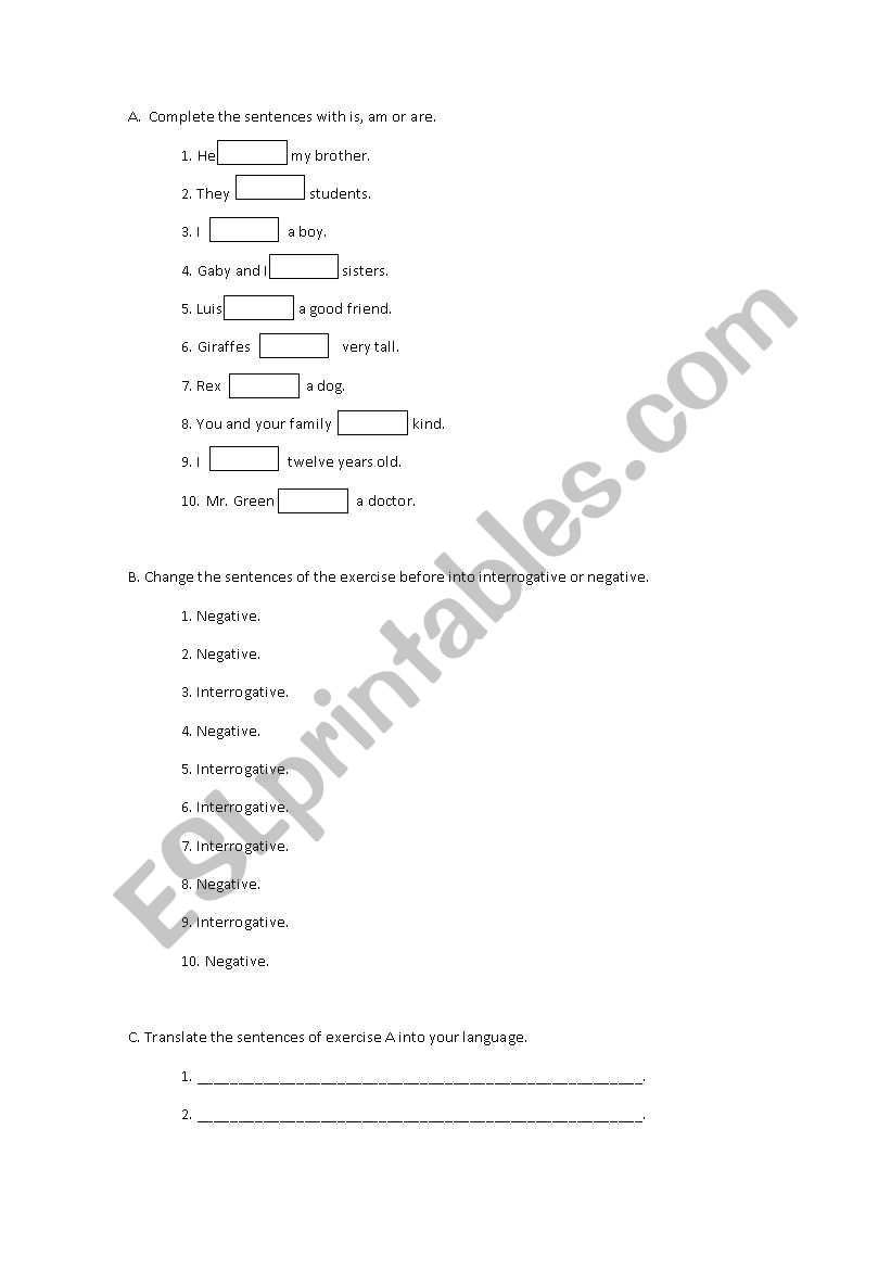 Verb to be worksheet