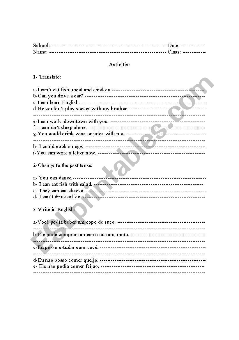 CAN - could worksheet