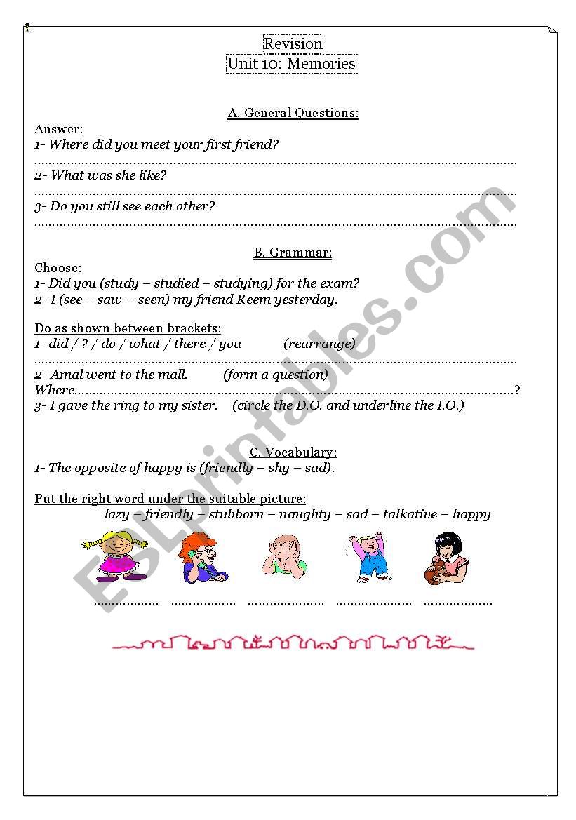 memories worksheet