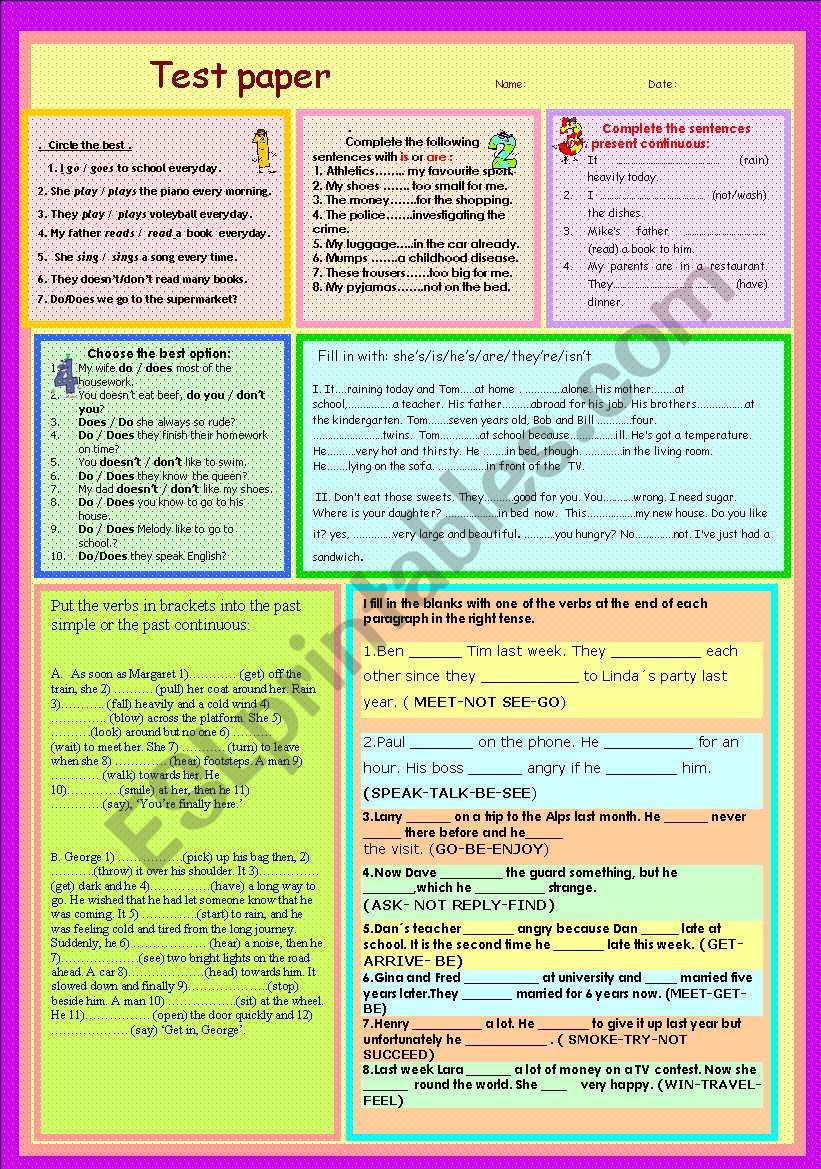 Present and Past Tenses worksheet