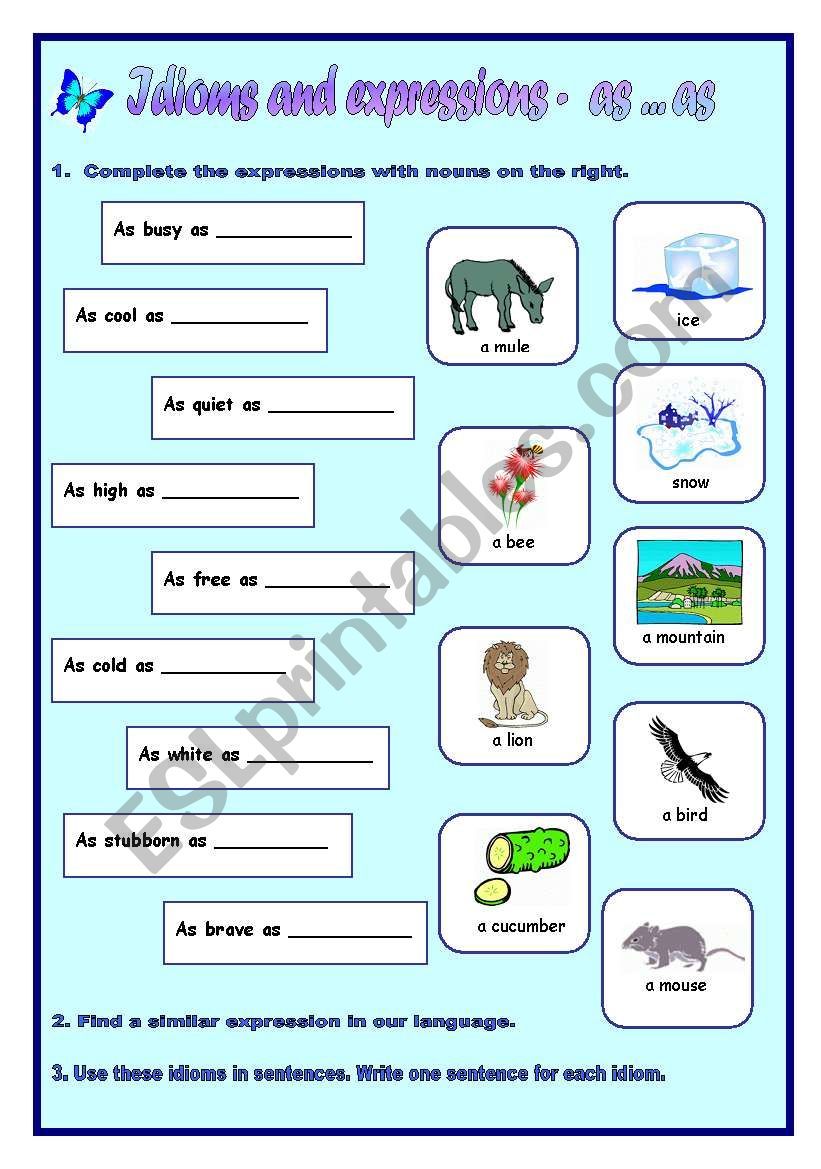 idioms 1 - similes as ... as worksheet