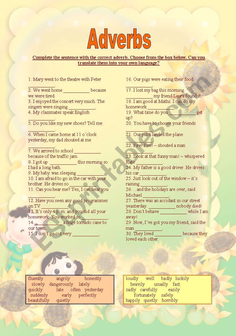 Adverbs worksheet