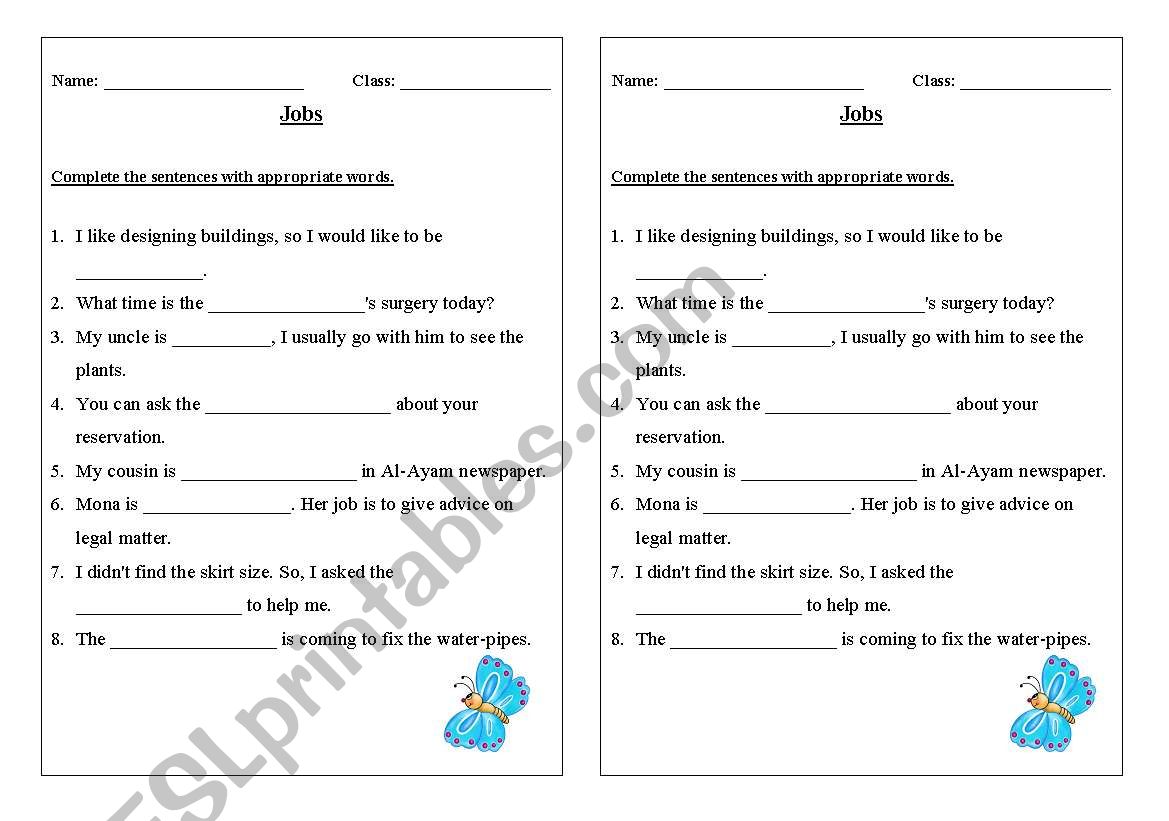 Jobs worksheet