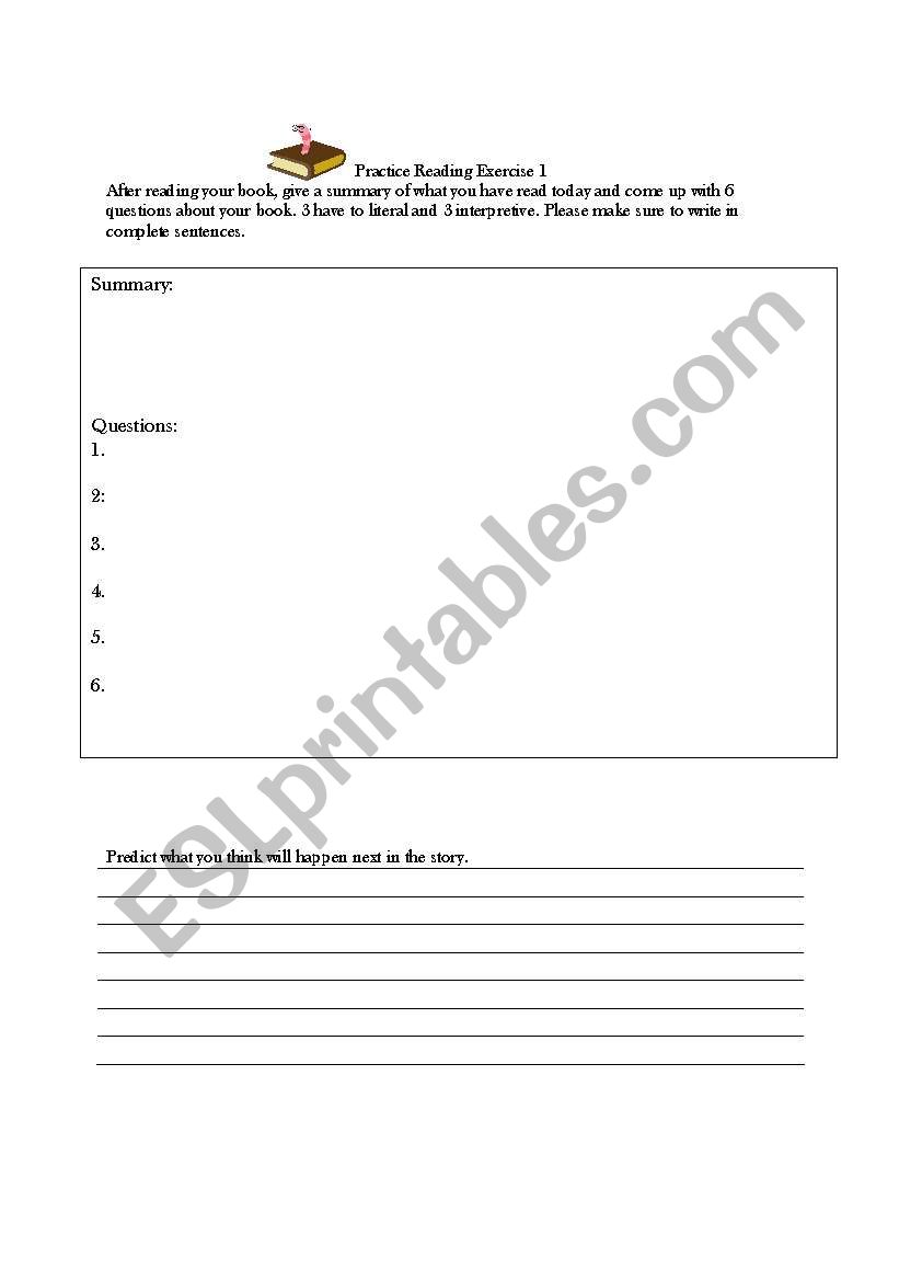 Independe Reading Log worksheet